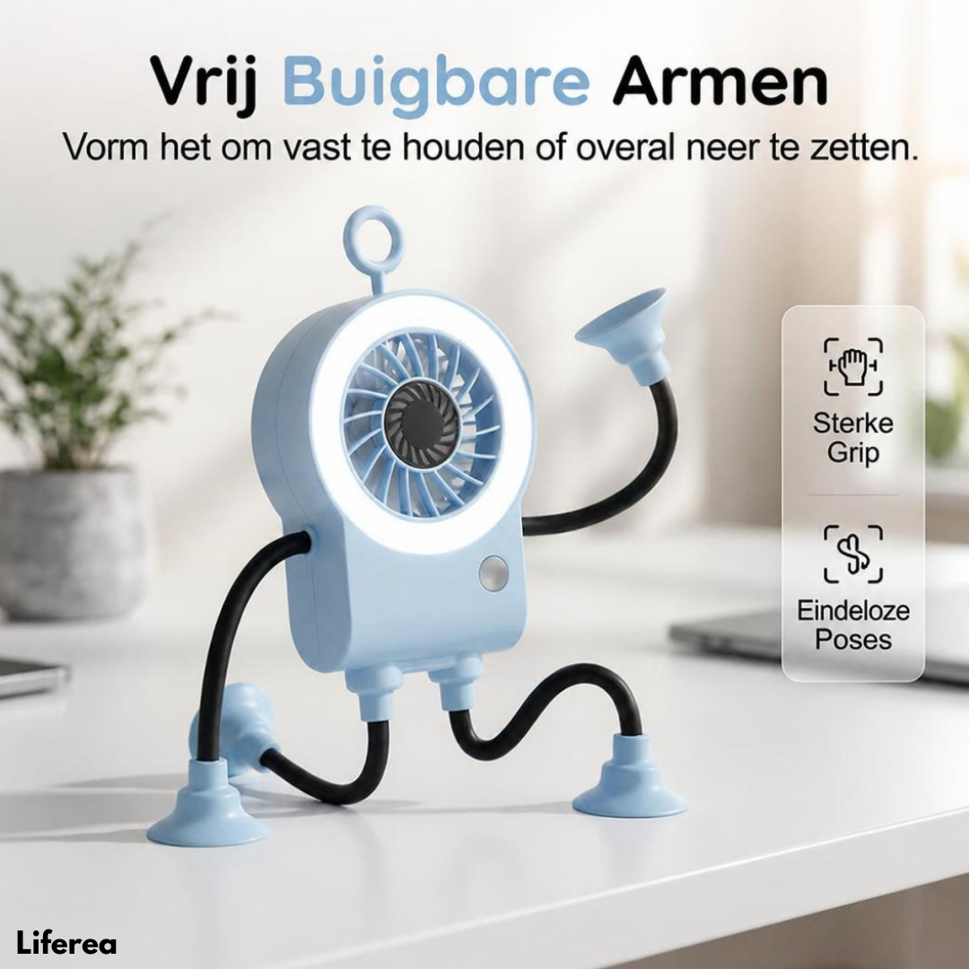 BreezeBot™ | Flexibele robot ventilator met LED-verlichting