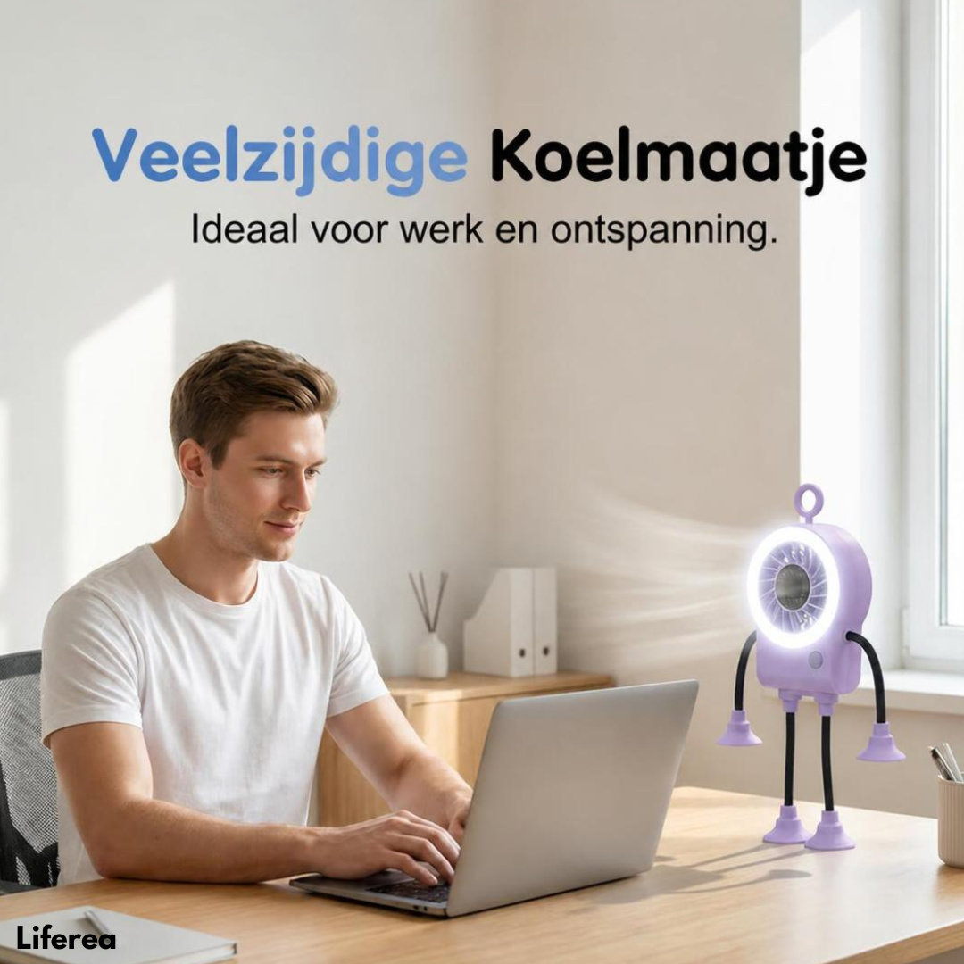 BreezeBot™ | Flexibele robot ventilator met LED-verlichting