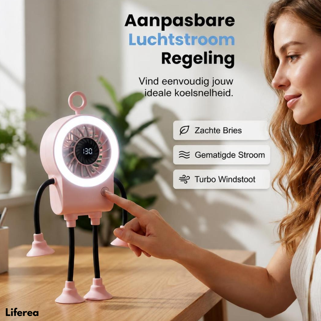 BreezeBot™ | Flexibele robot ventilator met LED-verlichting